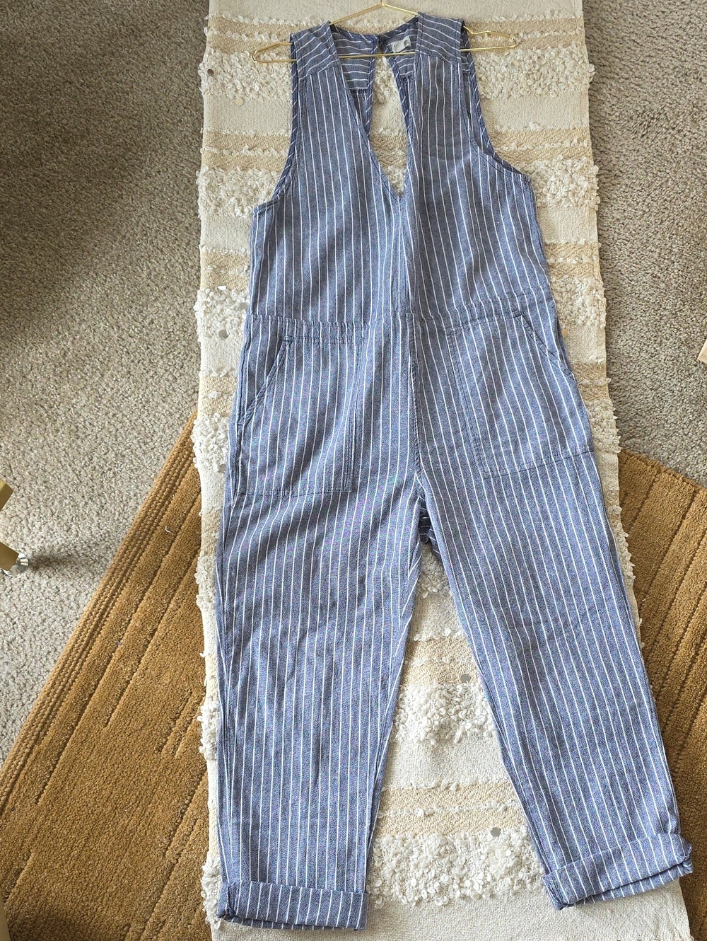 Rhythm. Blue and White Striped Sleeveless Jumpsuit Large